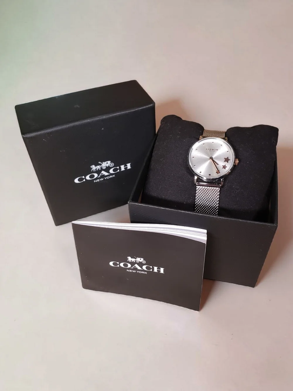 COACH Silver Mesh Watch w/ Rose Gold Star Accents NIB!